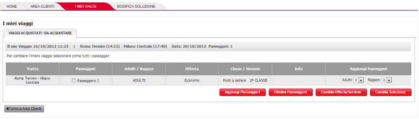 Schermata cambio biglietto