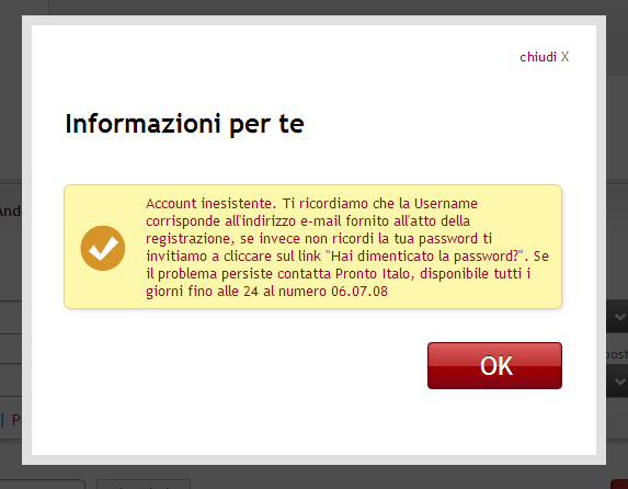 Account inesistente Italo